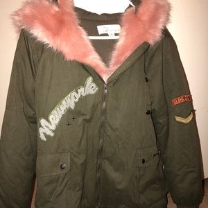 Vintage Havana; winter coat with pink fur lining
